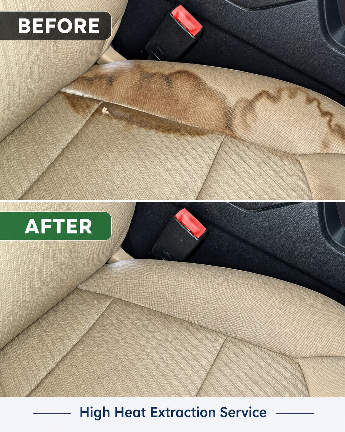 Before and after high heat extraction service at Ocala Car Wash and Detail